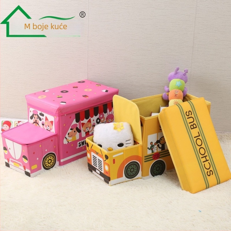 Sjedalo za pohranu igračaka – Crtani stil, Materijal: netkana tkanina, Kapacitet 50 L, Nosivost 120 kg, Pravokutni oblik