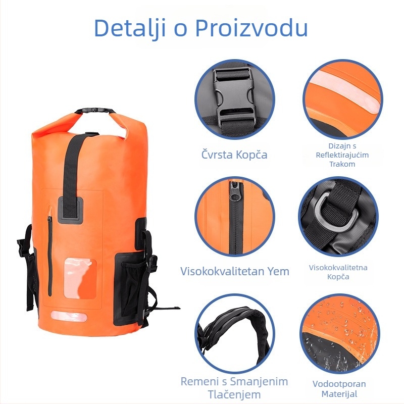 Vanjski vodootporni ruksak za planinarenje i kampiranje, PVC materijal, vodootporna tkanina, kapacitet 35L, unisex za odrasle