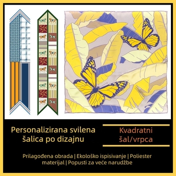 Šal poliesterski satenski s digitalnim otiskom – kvadratnog oblika, originalni dizajn, 100% poliester