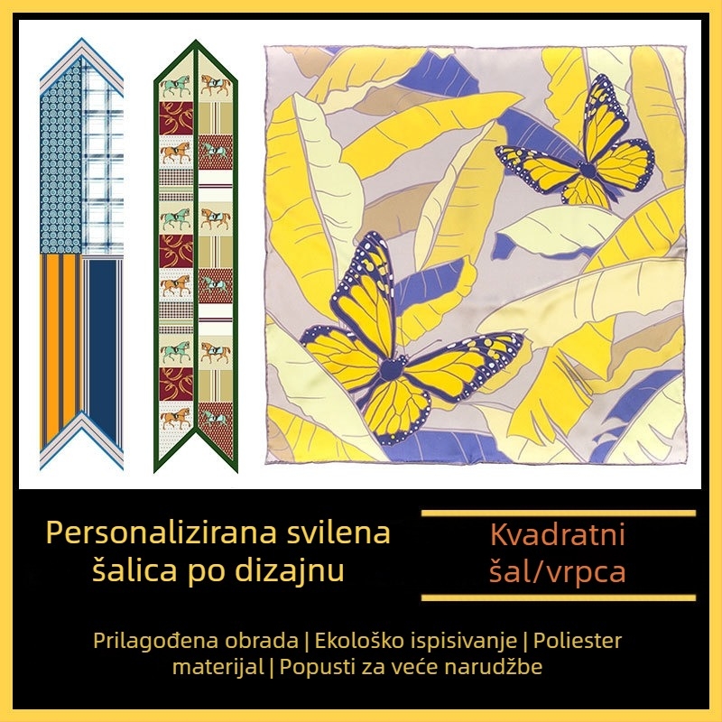 Šal poliesterski satenski s digitalnim otiskom – kvadratnog oblika, originalni dizajn, 100% poliester