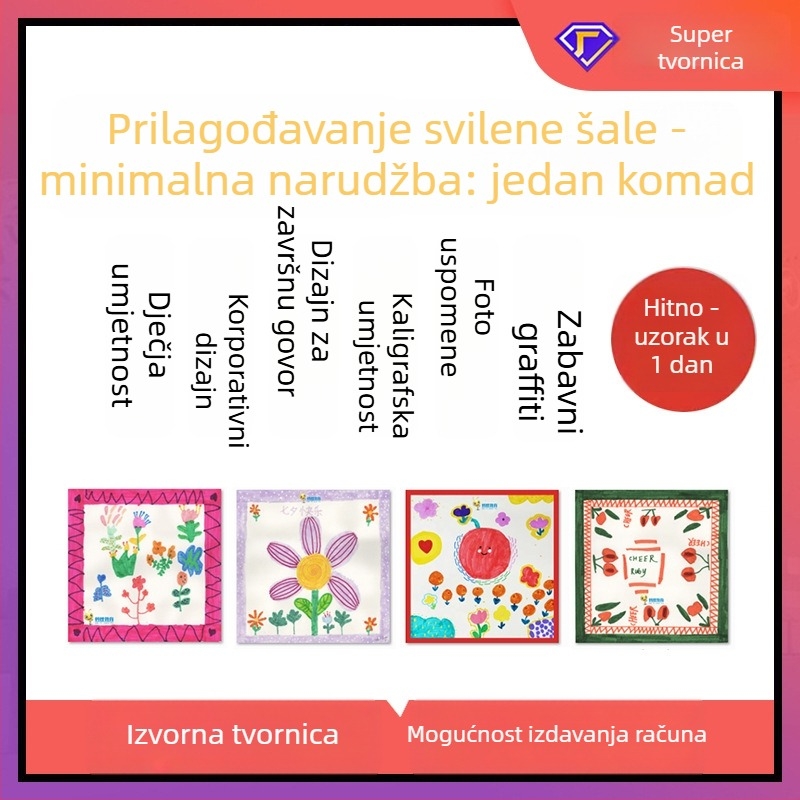 Šal poliesterski satenski s digitalnim otiskom – kvadratnog oblika, originalni dizajn, 100% poliester