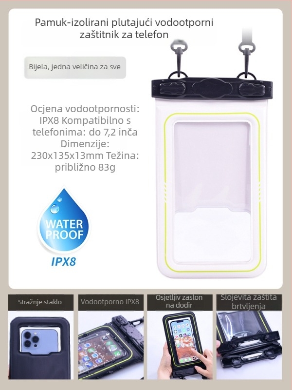 Vodootporna plutajuća torbica za telefon, s brtvenim zatvaranjem za dodirni zaslon, prozirna PVC futrola, stane 1 telefon, mogućnost prilagođenog logotipa