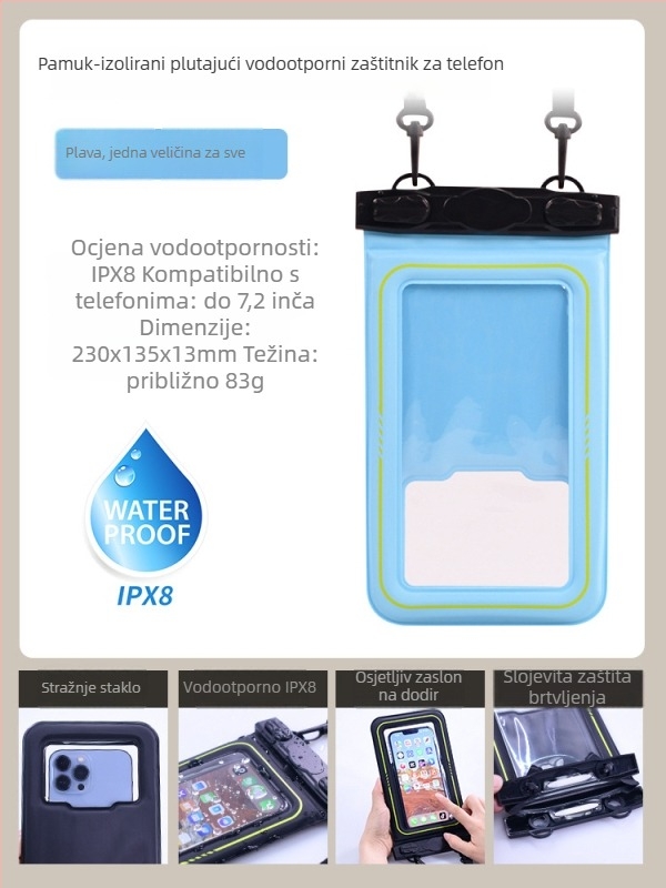 Vodootporna plutajuća torbica za telefon, s brtvenim zatvaranjem za dodirni zaslon, prozirna PVC futrola, stane 1 telefon, mogućnost prilagođenog logotipa