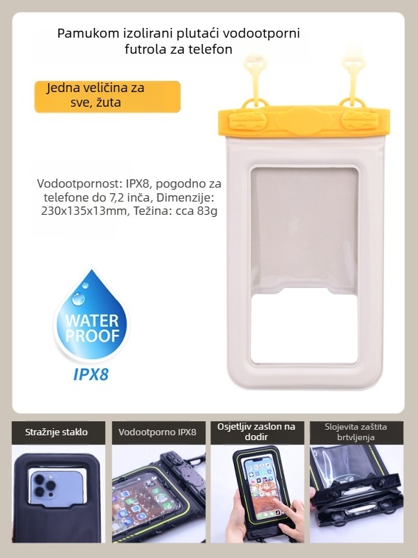 Vodootporna plutajuća torbica za telefon, s brtvenim zatvaranjem za dodirni zaslon, prozirna PVC futrola, stane 1 telefon, mogućnost prilagođenog logotipa