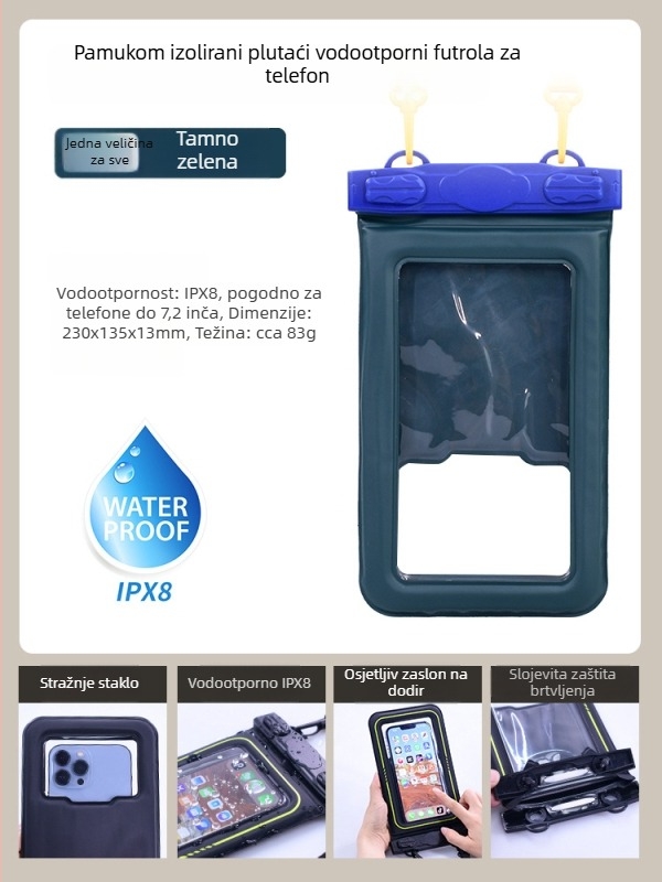 Vodootporna plutajuća torbica za telefon, s brtvenim zatvaranjem za dodirni zaslon, prozirna PVC futrola, stane 1 telefon, mogućnost prilagođenog logotipa