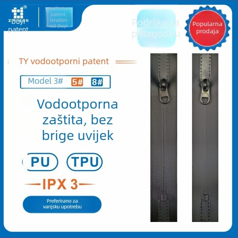 PU vodootporan zatvarač s zatvorenim krajem, za šatore, torbe i prtljagu, odjeću i kostime za ronjenje — Tao yick