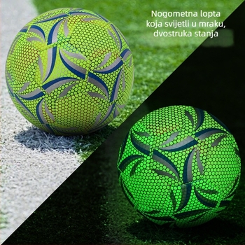 Svjetleća nogometna lopta u tami, veličina 5 za odrasle – standardni model; veličina 4 za djecu, učenike i mlade; šivena mašinom, izdržljiva za trening