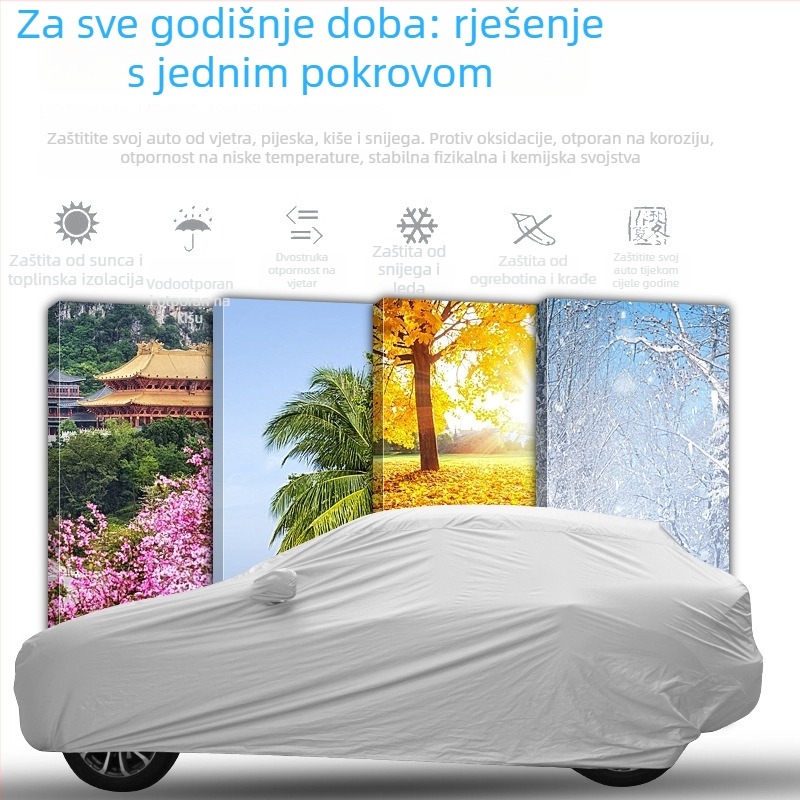 Navlaka za automobil od 170T tkanine sa metalnim premazom, s ugrađenim ušima, UV zaštita i vodootpornost, pogodna za terenska vozila