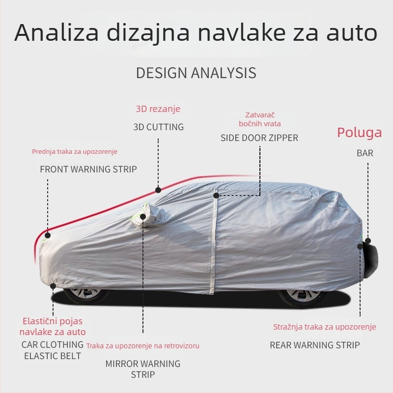 Quanhao navlaka za cijelo vozilo – zaštita od sunca i kiše tijekom cijele godine, punjenje od lint materijala, mogućnost prilagodbe