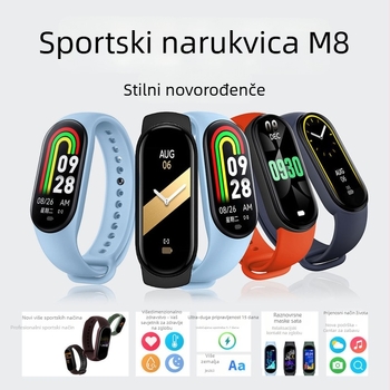M8 pametna narukvica: Praćenje otkucaja srca, Mjerenje krvnog tlaka, Mjerenje zasićenosti kisikom, Praćenje sna, Trajanje baterije 7–14 dana