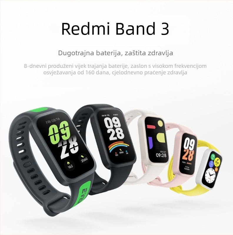 Pametna fitness narukvica (AMOLED zaslon; praćenje srčanog ritma; dnevna vodootpornost; silikon remen; autonomija baterije manje od 7 dana)