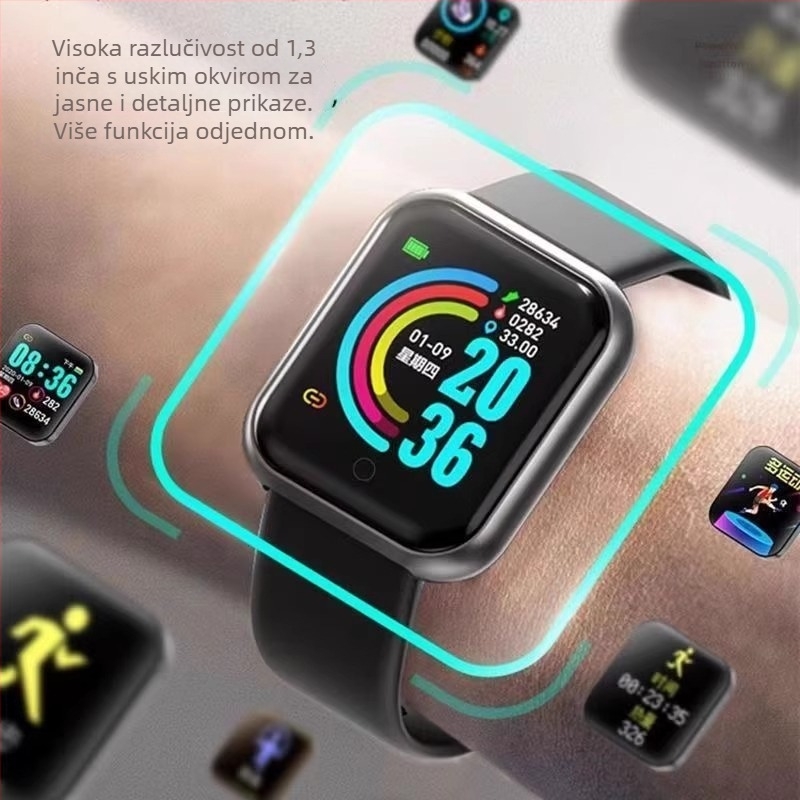 Pametni sat s Bluetoothom, brojanje koraka, praćenje otkucaja srca, mjerenje krvnog tlaka, praćenje sna i zasićenja kisikom, silikonni remen, plastično kućište