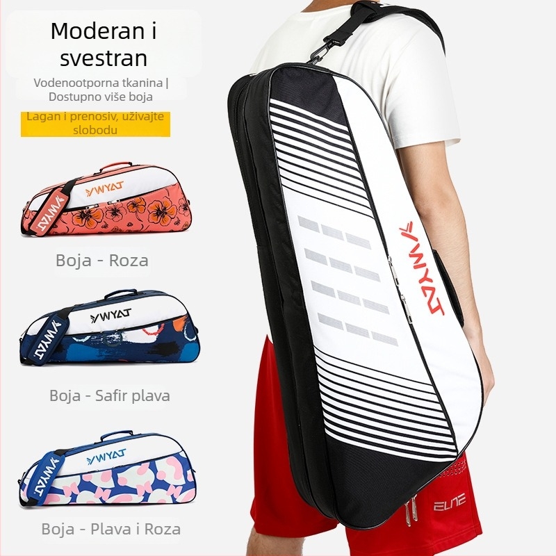Torba za rakete badminton/tenis – Kapacitet 3 rakete, Jednoručna naramnica, Unisex, Platno i poliester, Marka Ywyat