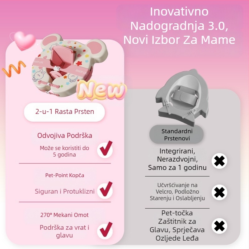 Prilagodljivi dječji plivački prsten s likom medvjedića, crtani dizajn, za djecu – PVC ekološki materijal, pogodan za bazene i vodne parkove