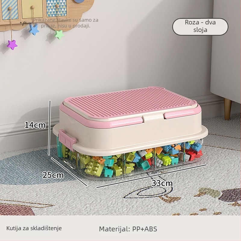 Kutija za skladištenje igračaka i organizator blokova s odjeljcima za male dijelove — plastična konstrukcija, prilagodljiv logo, moderan minimalistički stil