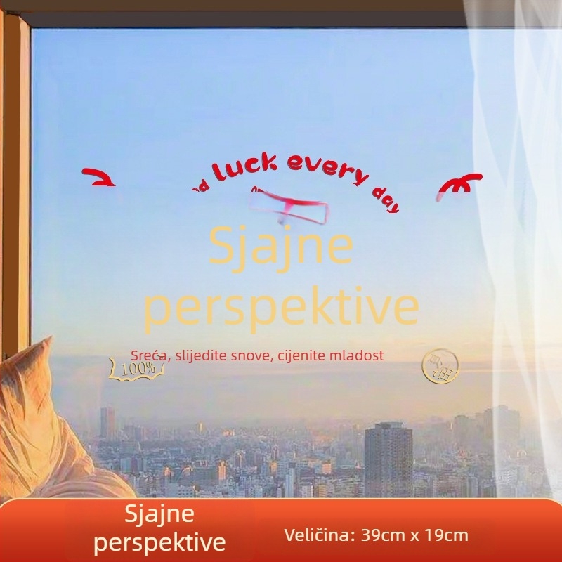 Prozorska dekorativna naljepnica – elektrostatijski film, sretan znak za useljenje, pakiranje u opp vrećicu, poklon