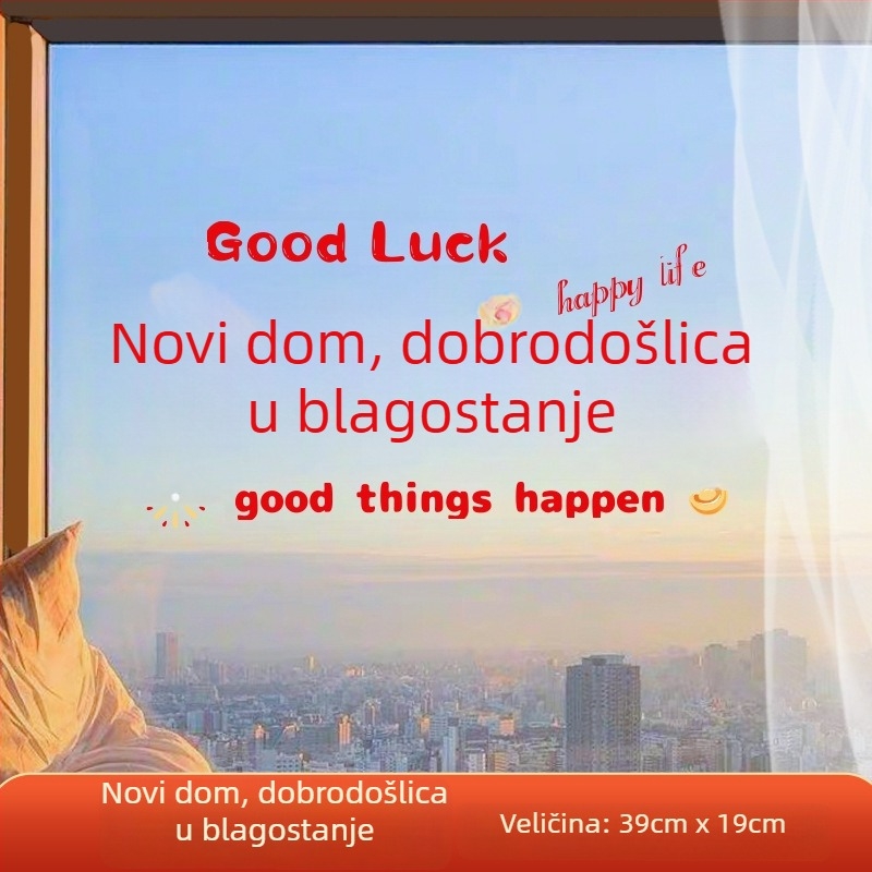 Prozorska dekorativna naljepnica – elektrostatijski film, sretan znak za useljenje, pakiranje u opp vrećicu, poklon