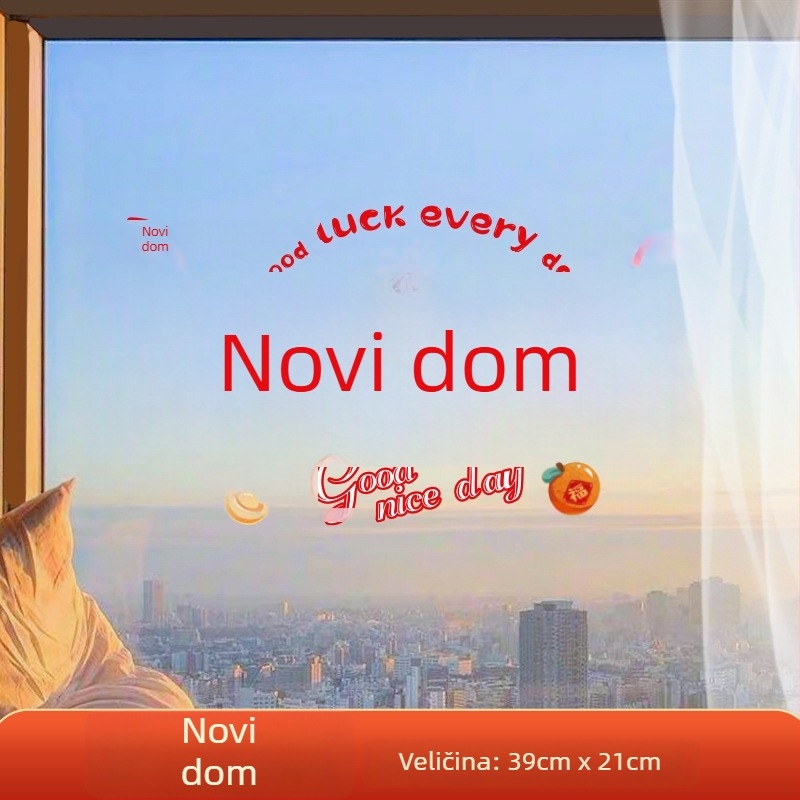 Prozorska dekorativna naljepnica – elektrostatijski film, sretan znak za useljenje, pakiranje u opp vrećicu, poklon