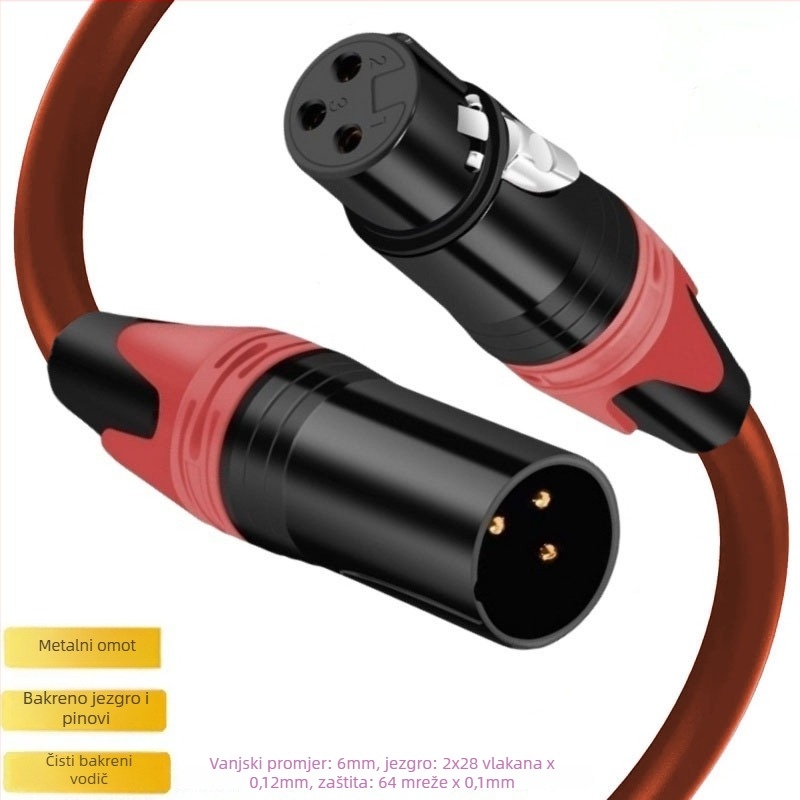 XLR produžni kabel za mikrofon, jezgro od čistog bakra, bakreni vodiči, u torbi