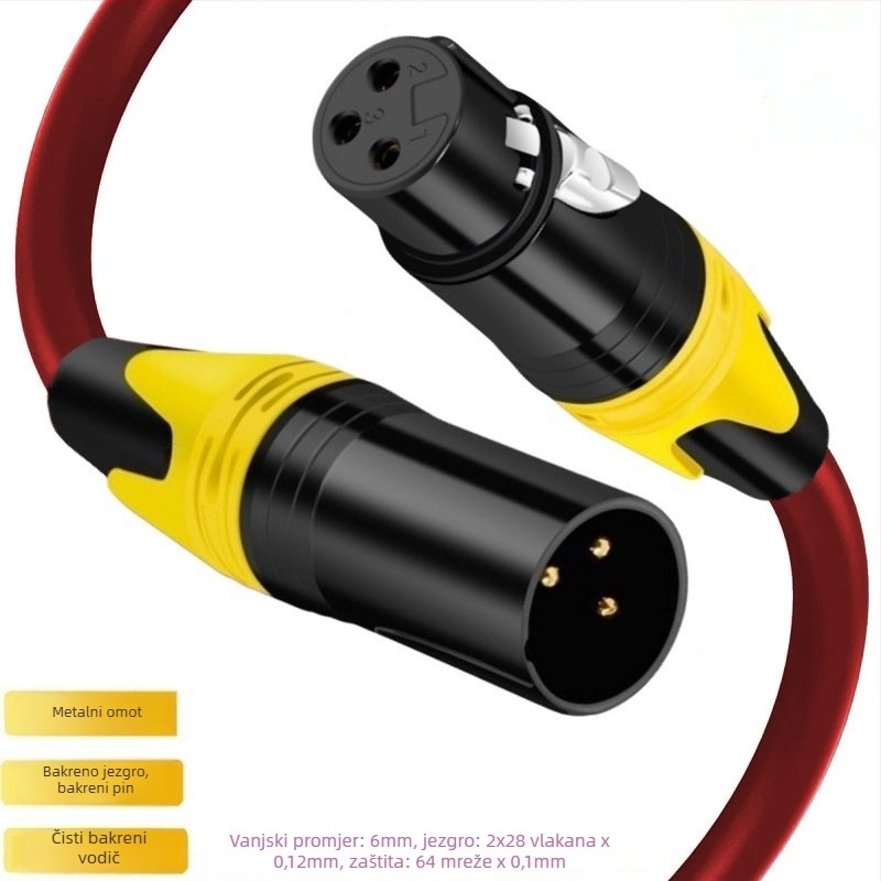 XLR produžni kabel za mikrofon, jezgro od čistog bakra, bakreni vodiči, u torbi