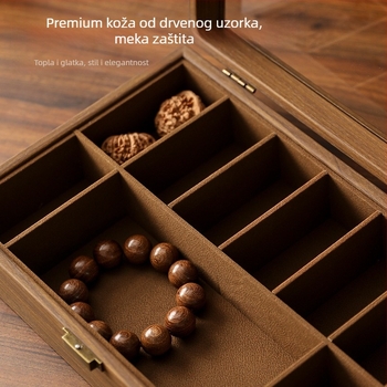 Stolna kutija za nakit od drveta oraha, dizajn glave lava, prikaz otporan na prašinu, dvostruki pretinci