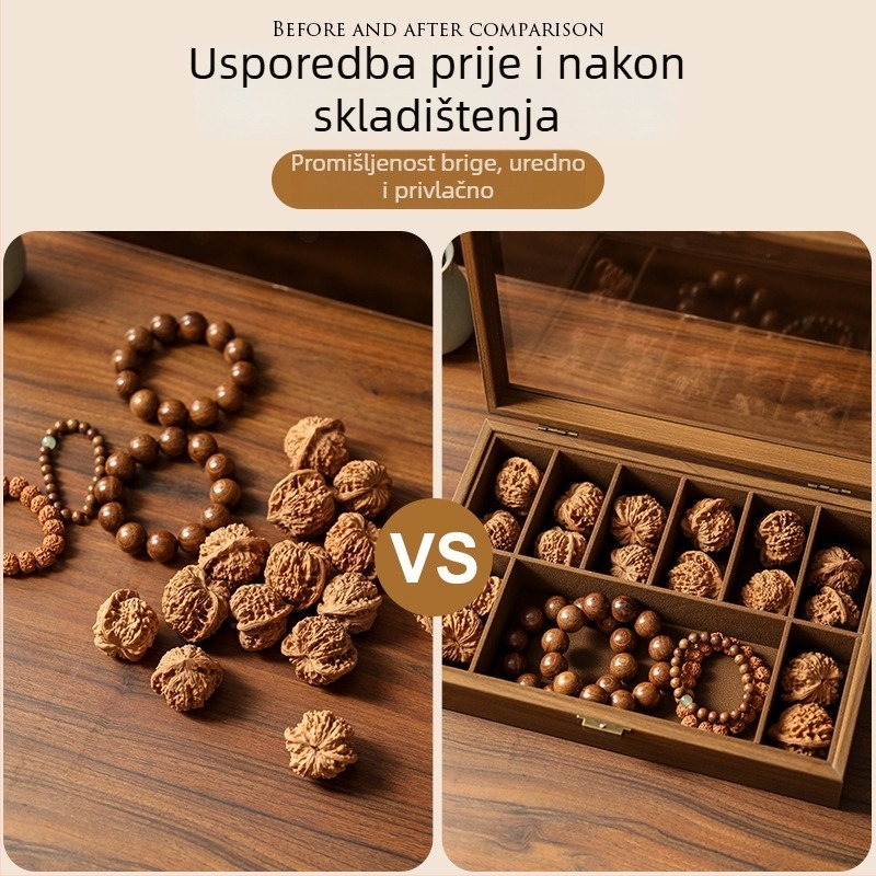 Stolna kutija za nakit od drveta oraha, dizajn glave lava, prikaz otporan na prašinu, dvostruki pretinci