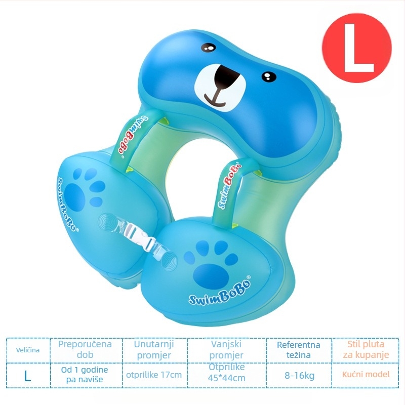 Dječji plivački prsten, ojačani dizajn ispod pazuha, uzorak crtane medvjedića, ekološki PVC, debljina 0,35 mm, ručno napuhavanje