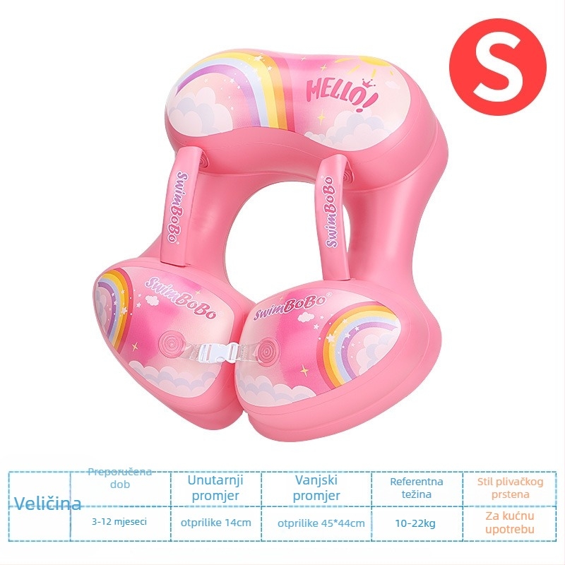 Dječji plivački prsten, ojačani dizajn ispod pazuha, uzorak crtane medvjedića, ekološki PVC, debljina 0,35 mm, ručno napuhavanje