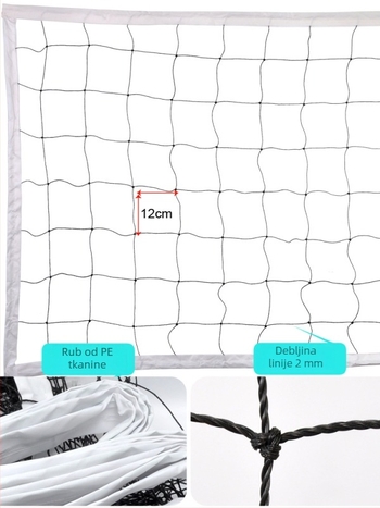 Mreža za odbojku – za odbojku na plaži, PVC materijal, šivanje strojem, tisak loga, mogućnost prilagodbe