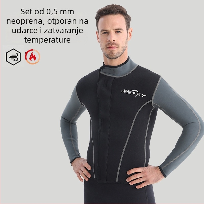 Dvodjelni wetsuit za ronjenje – Sbart, 90% guma + 10% najlona, zadržava toplinu, pogodan za ronjenje i plivanje