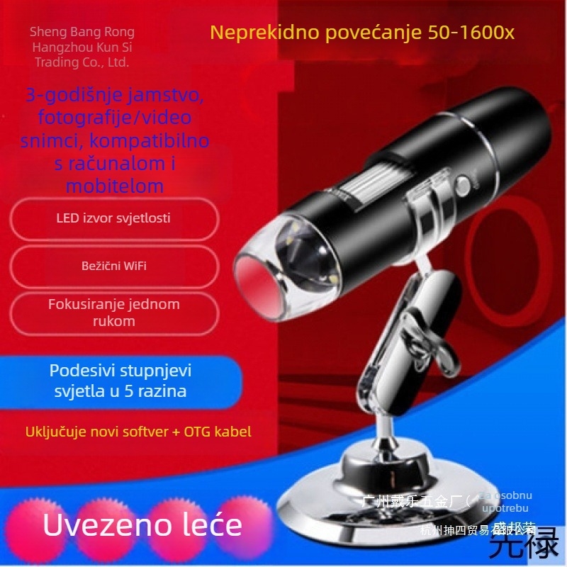 USB digitalni mikroskop s povećanjem 1600x za pregled kože i dlakavih folikula — kompatibilan sa pametnim telefonom, slike visoke rezolucije