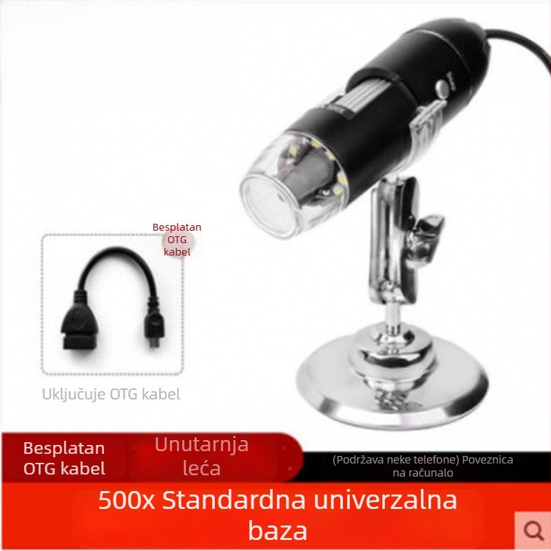 USB digitalni mikroskop s povećanjem 1600x za pregled kože i dlakavih folikula — kompatibilan sa pametnim telefonom, slike visoke rezolucije