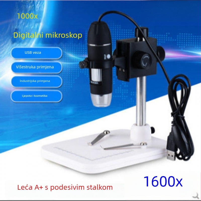 USB digitalni mikroskop s povećanjem 1600x za pregled kože i dlakavih folikula — kompatibilan sa pametnim telefonom, slike visoke rezolucije