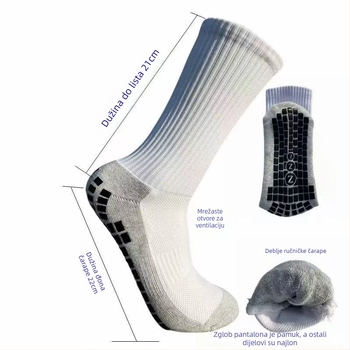 Protuklizne nogometne čarape srednje duljine s debelim ručnikom na dnu, poliester, 80–90% poliestera, uzorak usklađen, upijaju znoj