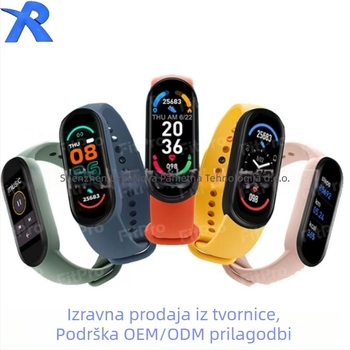 Pametni sportski narukvica s brojačem koraka i praćenjem zdravlja: otkucaji srca, krvni tlak i zasićenost krvi kisikom; silikonska narukvica, plastično kućište; bežični domet 5–10 m; kapacitet baterije 100 mAh