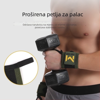 Zapestnica za zaštitu zapešća – Univerzalna; Materijali: poliester vlakno/nylon/prirodni lateks vlakno; Pogodna za dizanje utega, trčanje, fitness i klupu; Prilagodljiva
