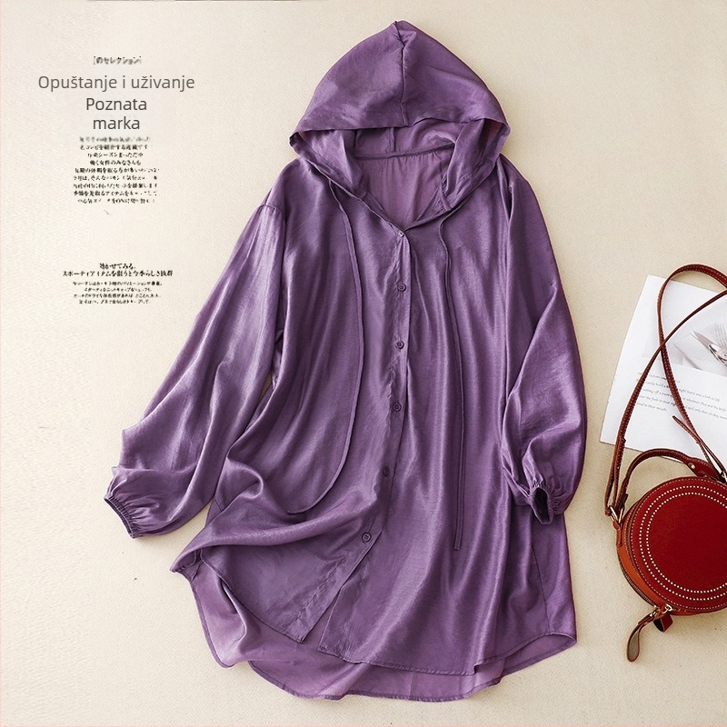 Ženska majica s kapuljačom i dugim rukavima, UV zaštita, pamuk-lanena smjesa s konoplom, ljetni ležerni kardigan