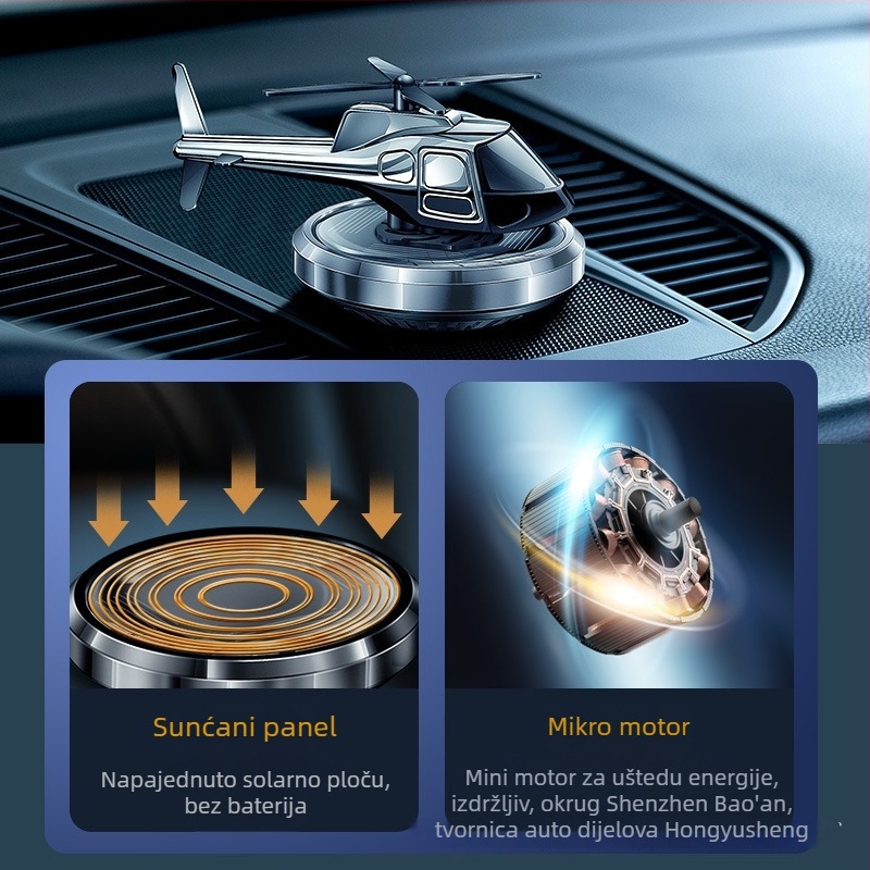 Auto aromaterapijski difuzor s solarnim napajanjem, dugotrajan blag miris, ukras u obliku helikoptera — Hongyu Sheng