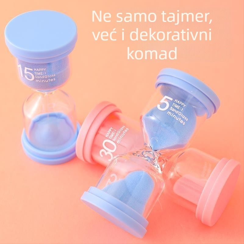 Ukrasni pješčani sat u obliku makaron, staklo, ručno izrađeno, moderni minimalistički dizajn