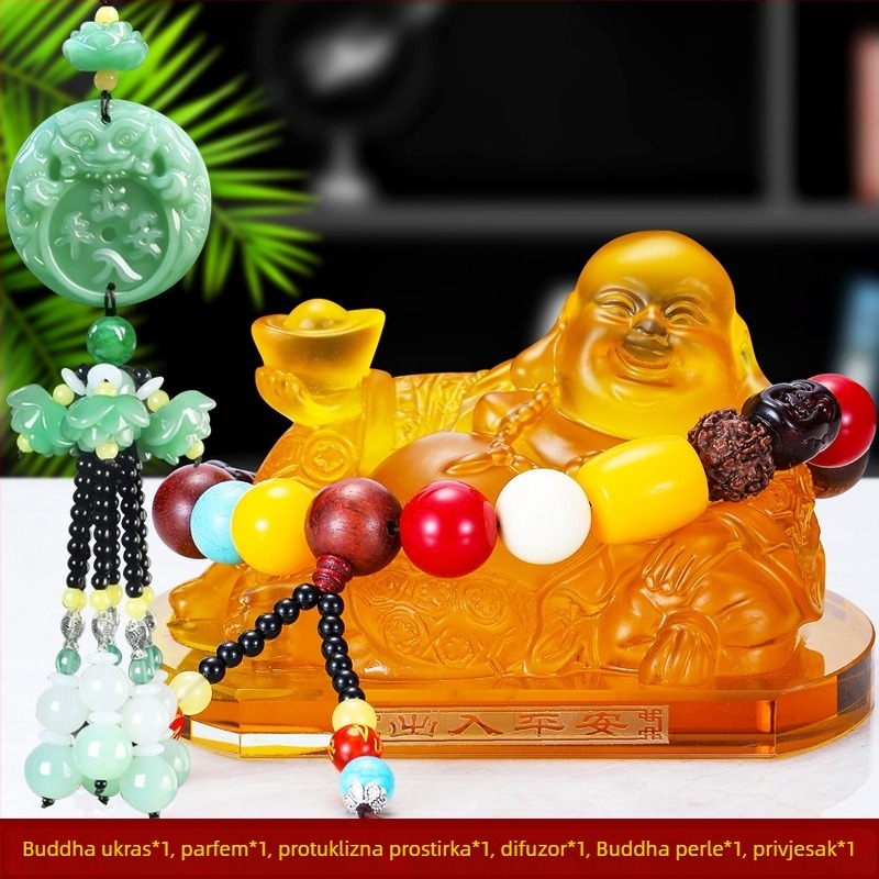Jadei dekor automobila za parfem s Maitreya Buddha statuom, staklenka aromaterapije za središnju konzolu, auto ukras — bez autoriziranih privatnih marki