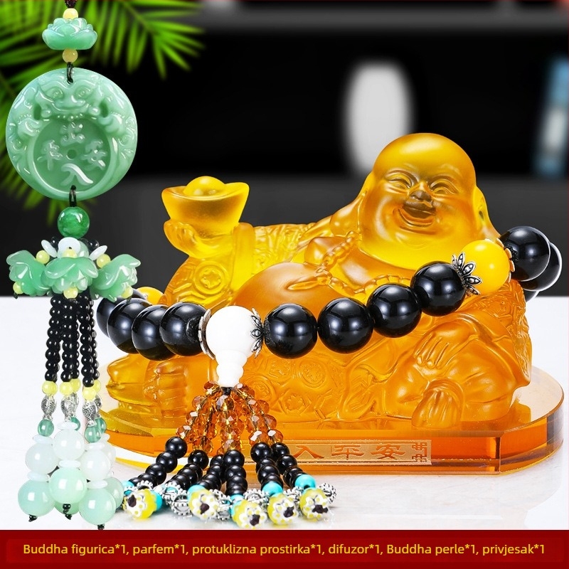 Jadei dekor automobila za parfem s Maitreya Buddha statuom, staklenka aromaterapije za središnju konzolu, auto ukras — bez autoriziranih privatnih marki