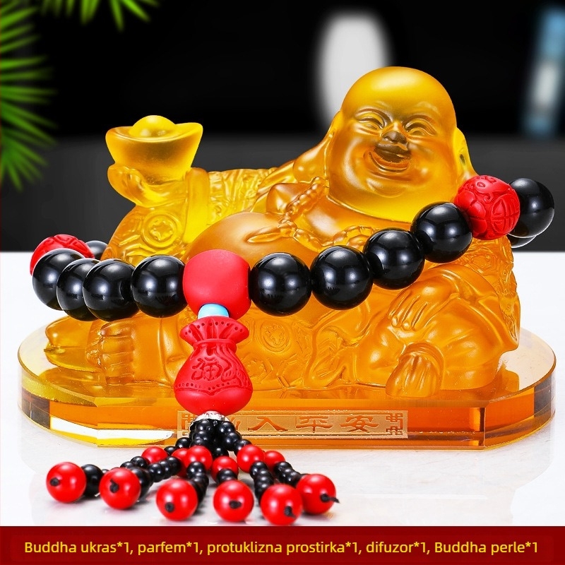 Jadei dekor automobila za parfem s Maitreya Buddha statuom, staklenka aromaterapije za središnju konzolu, auto ukras — bez autoriziranih privatnih marki
