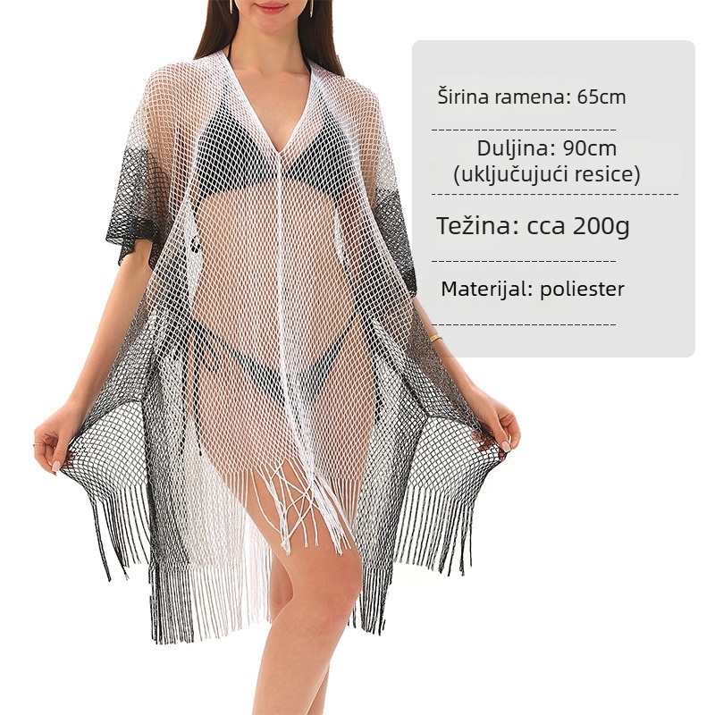 Hao Yue Plažna bluza s mrežastim dizajnom, pulover, poliester s acetatom podstavom, 200 g, za odrasle žene