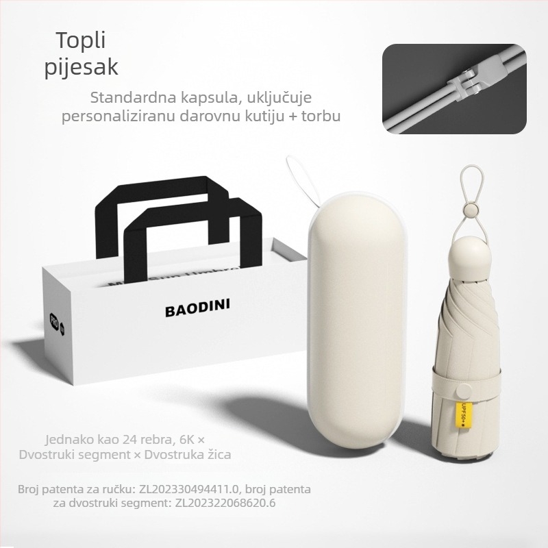 Kišobran s ojačanim dvostrukim rebrima, 24 čeličnih rebara, kupola s vinilnim premazom, 210T poliester, UV zaštita UPF 50+