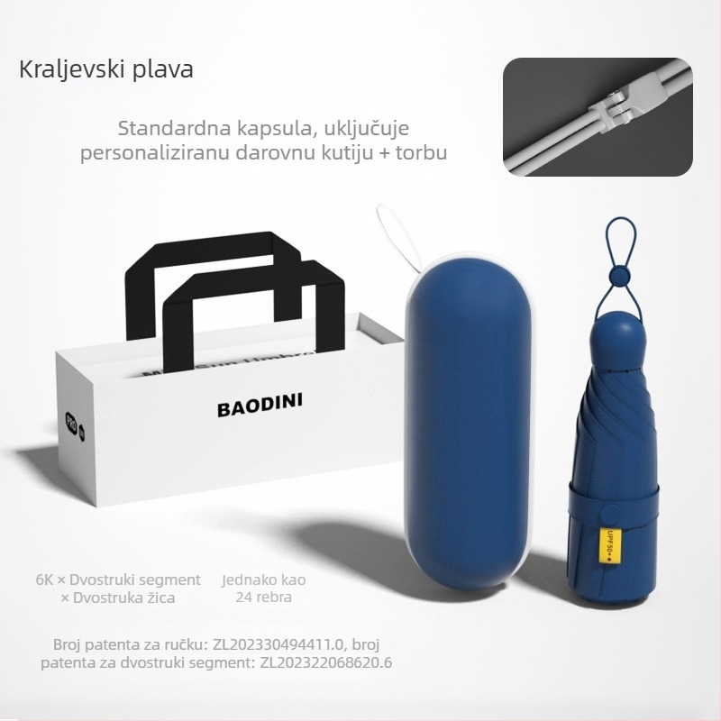 Kišobran s ojačanim dvostrukim rebrima, 24 čeličnih rebara, kupola s vinilnim premazom, 210T poliester, UV zaštita UPF 50+