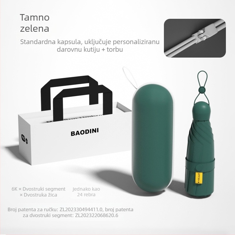 Kišobran s ojačanim dvostrukim rebrima, 24 čeličnih rebara, kupola s vinilnim premazom, 210T poliester, UV zaštita UPF 50+