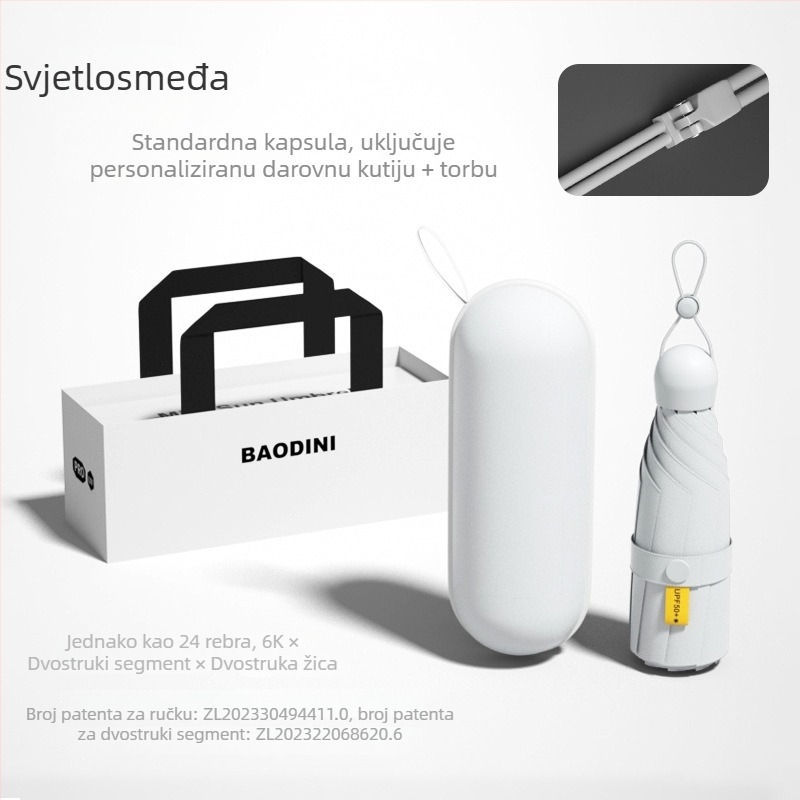 Kišobran s ojačanim dvostrukim rebrima, 24 čeličnih rebara, kupola s vinilnim premazom, 210T poliester, UV zaštita UPF 50+