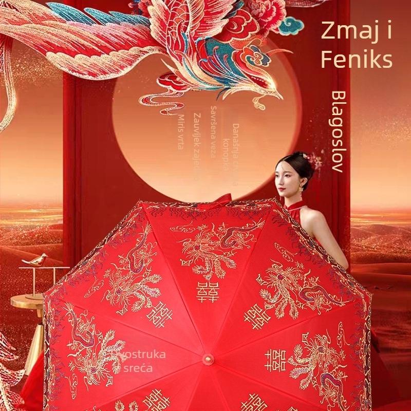 Vjenčani crveni kišobran, tradicionalni kineski stil (Šifra artikla: JS-ZZ21080022; Marka: Jiashan; Namjena: Vjenčanje; Kategorija: Ostale svadbene potrepštine; Poklon: Osobni poklon)