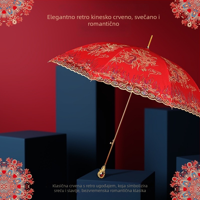 Vjenčani crveni kišobran, tradicionalni kineski stil (Šifra artikla: JS-ZZ21080022; Marka: Jiashan; Namjena: Vjenčanje; Kategorija: Ostale svadbene potrepštine; Poklon: Osobni poklon)