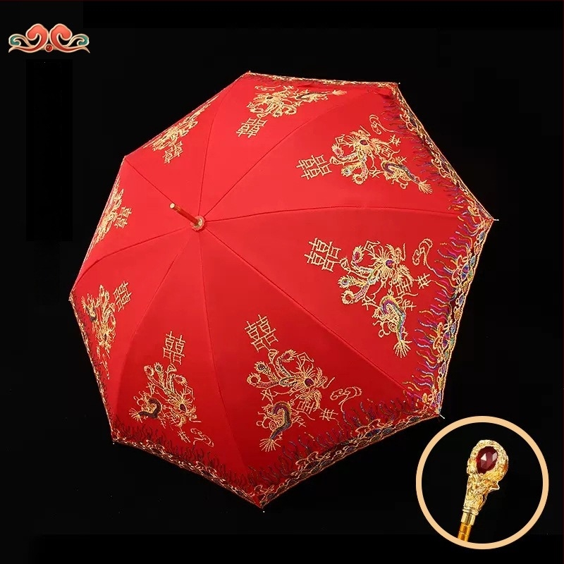 Vjenčani crveni kišobran, tradicionalni kineski stil (Šifra artikla: JS-ZZ21080022; Marka: Jiashan; Namjena: Vjenčanje; Kategorija: Ostale svadbene potrepštine; Poklon: Osobni poklon)